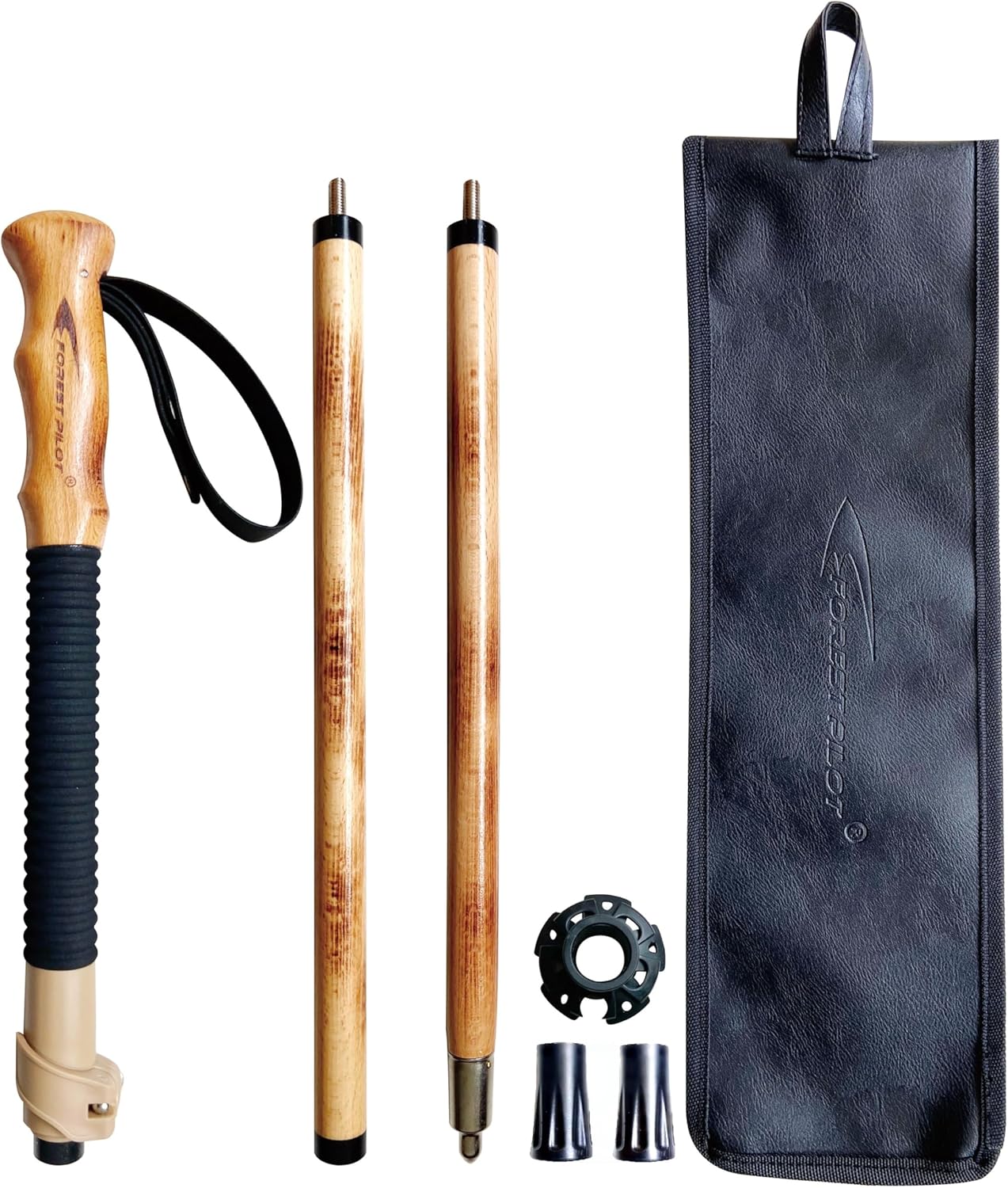 Trekking Poles- 1-pc Pack - Adjustable Hiking or Walking Stick –Strong, Natural Beech Wood - Quick Adjust Flip-Lock - Beech Wood Grip, Leather Strap - Image 9